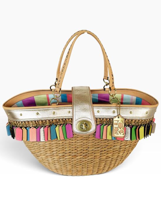 Coach Handbags - Coach Leather Hangtag Straw Basket Hamptons Weekend Tote Multicolor 70th Anniver